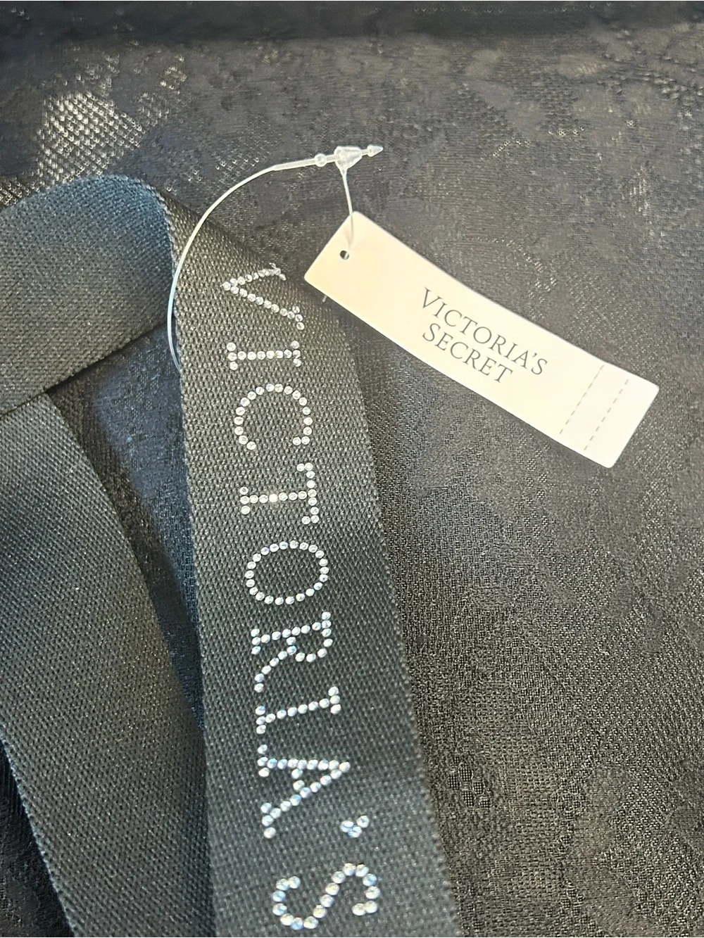 Victoria’s Secret Black Lace Rhinestone Logo Oversized Tote Bag NWT